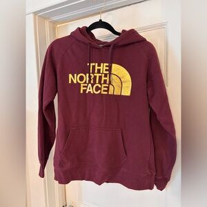 The North Face Burgundy Hoodie with Gold Accents